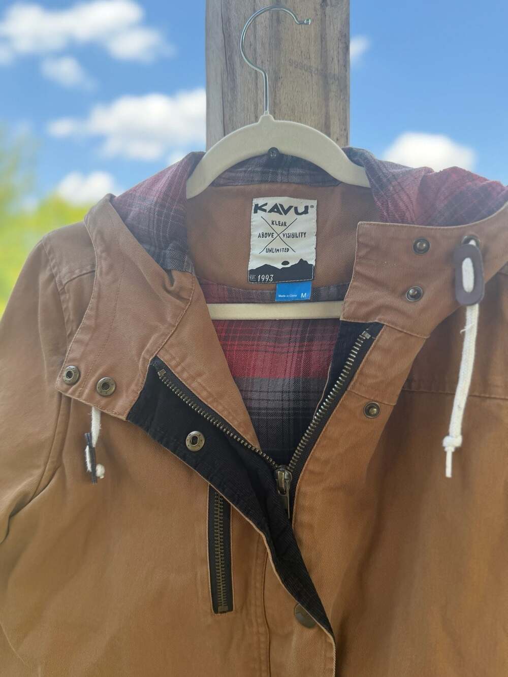 KAVU Women's Brown Canvas Hooded Utility Jacket with Plaid Flannel Lining - Picture 2 of 6